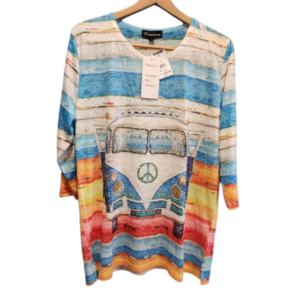 Creation peace bus jeweled knit top L